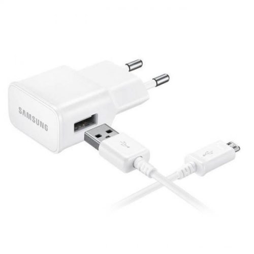 Samsung gyári hálózati fehér gyorstöltő 2A, 15W + USB - MicroUSB adatkábel, 1,5m